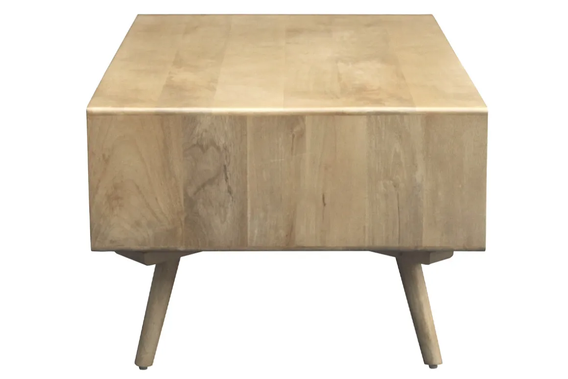 Fashion Miliboo Mesa de centro rectangular con almacenaje de madera maciza de mango y caña de ratán 100 cm ACANGE