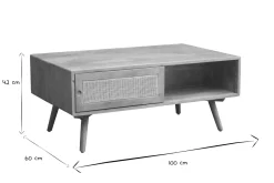 Fashion Miliboo Mesa de centro rectangular con almacenaje de madera maciza de mango y caña de ratán 100 cm ACANGE