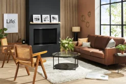 Store Miliboo Mesa de centro redonda con doble tablero de cristal reciclado y metal negro 85 cm WELLE