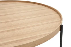 New Miliboo Mesa de centro redonda de madera clara y metal negro 90 cm BASSY
