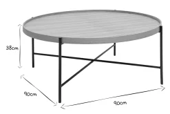 New Miliboo Mesa de centro redonda de madera clara y metal negro 90 cm BASSY