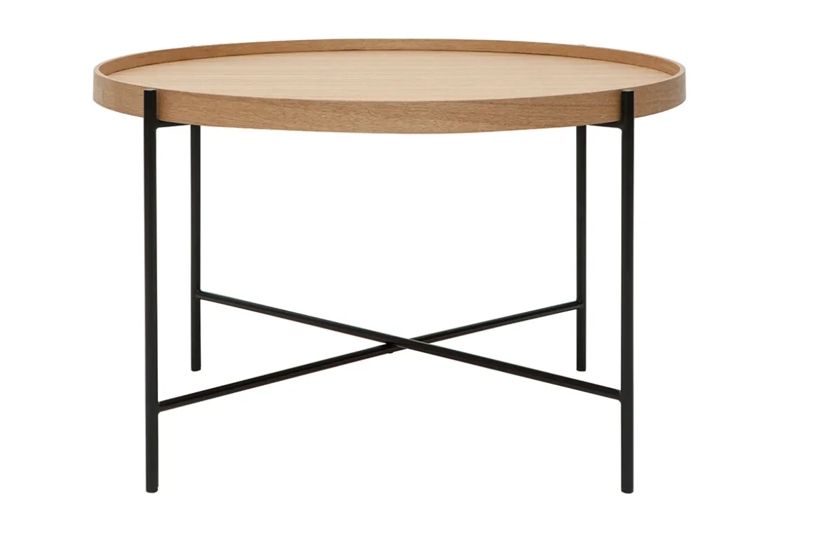Outlet Miliboo Mesa de centro redonda de madera clara y metal negro 75 cm BASSY
