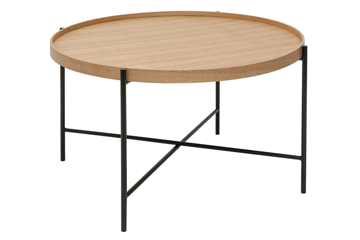 Outlet Miliboo Mesa de centro redonda de madera clara y metal negro 75 cm BASSY
