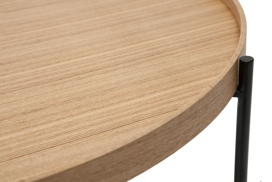 Outlet Miliboo Mesa de centro redonda de madera clara y metal negro 75 cm BASSY