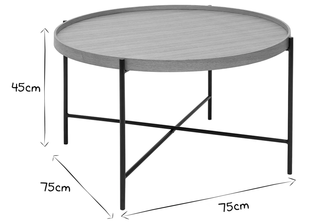 Outlet Miliboo Mesa de centro redonda de madera clara y metal negro 75 cm BASSY