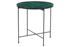 Best Sale Miliboo Mesa de centro redonda de cerámica verde oscuro y metal negro D50 cm KOTTA