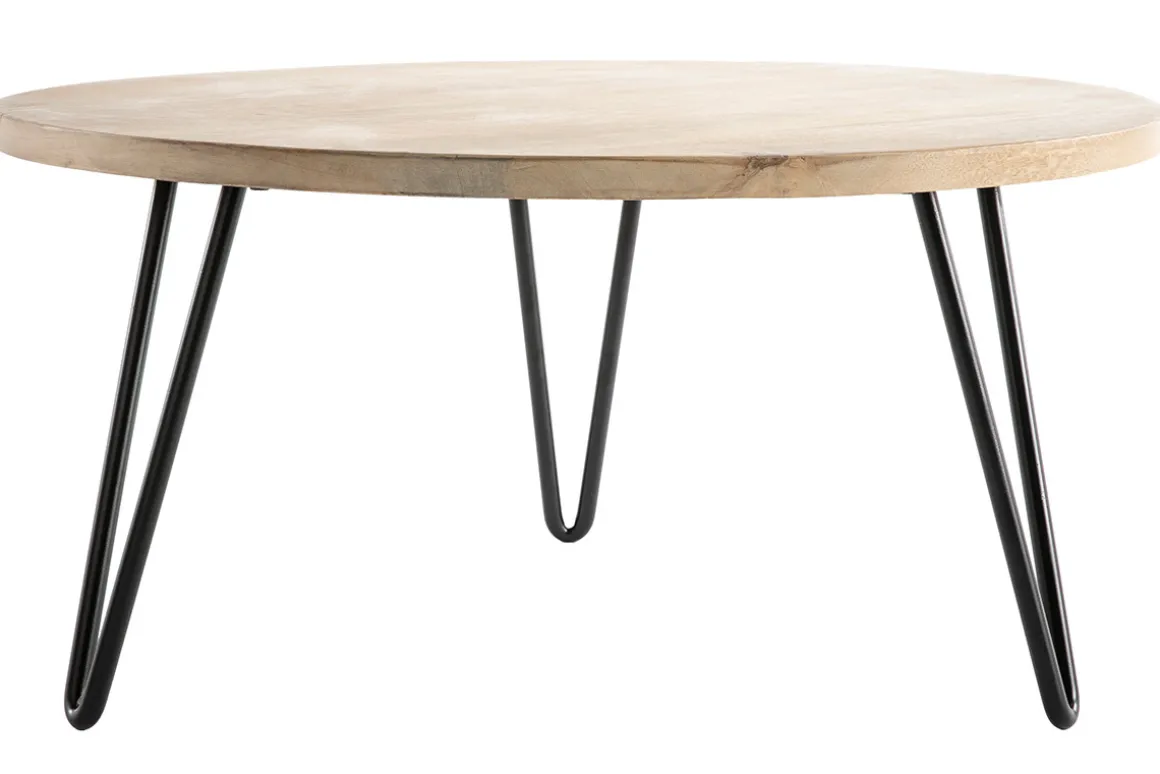 Outlet Miliboo Mesa de centro redonda mango patas horquilla metal VIBES