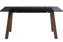 Flash Sale Miliboo Mesa de comedor cristal ahumado negro y madera L160 cm BACCO
