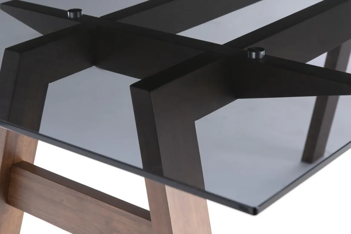 Flash Sale Miliboo Mesa de comedor cristal ahumado negro y madera L160 cm BACCO