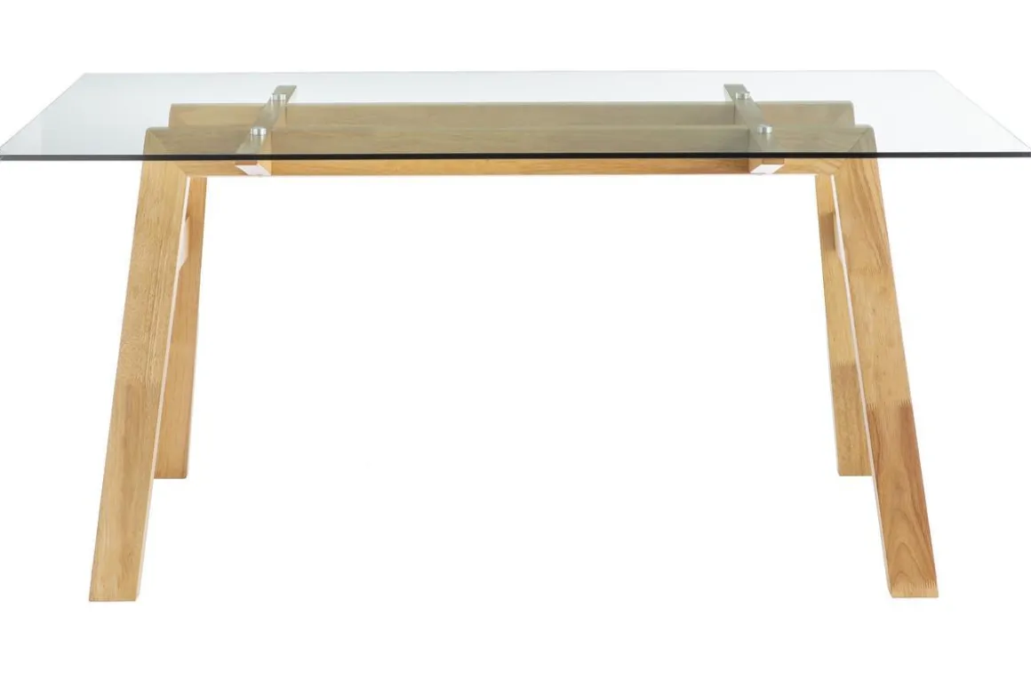 Flash Sale Miliboo Mesa de comedor cristal transparente y madera L160 cm BACCO