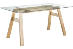 Flash Sale Miliboo Mesa de comedor cristal transparente y madera L160 cm BACCO