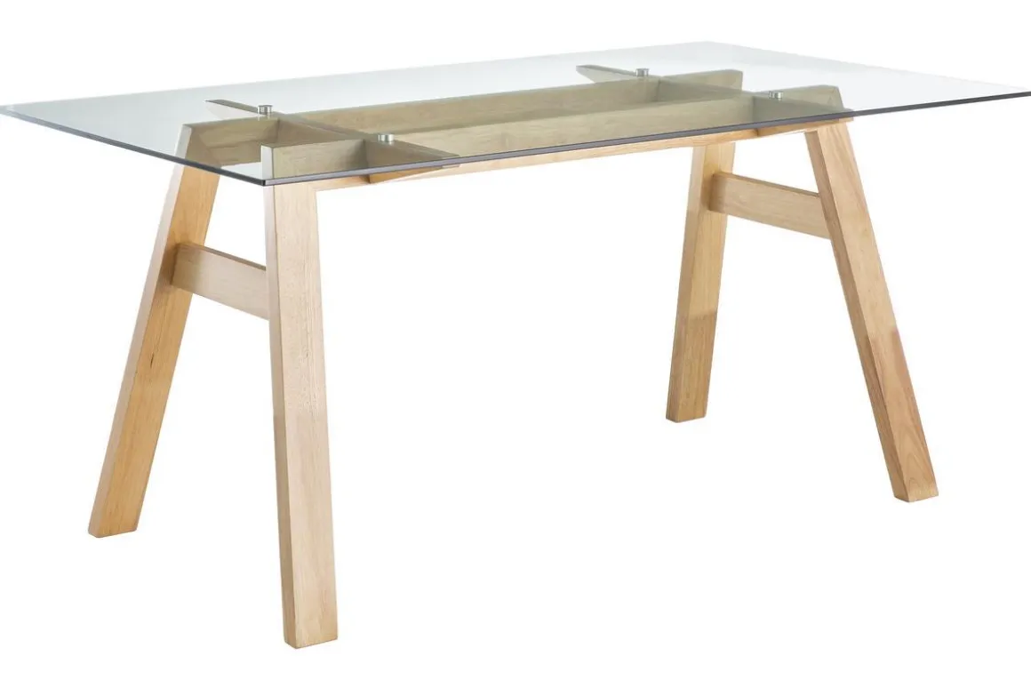 Flash Sale Miliboo Mesa de comedor cristal transparente y madera L160 cm BACCO