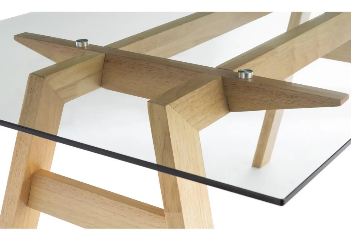 Flash Sale Miliboo Mesa de comedor cristal transparente y madera L160 cm BACCO