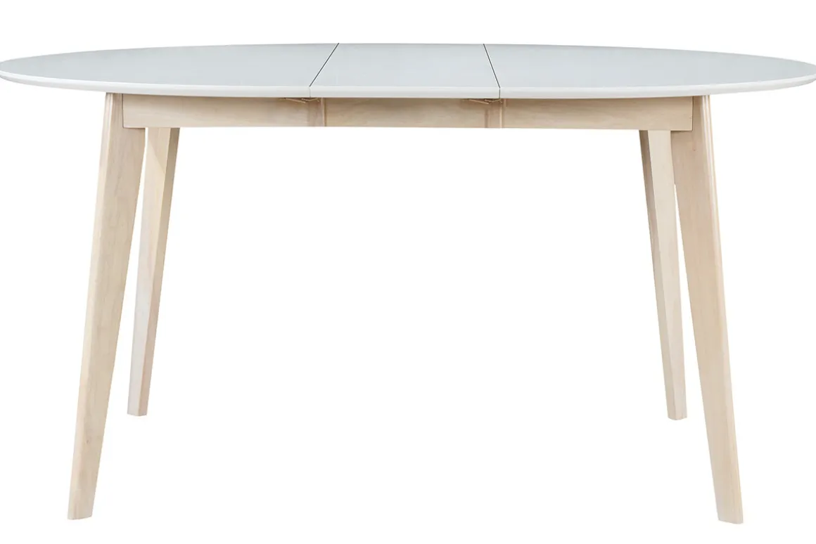 Online Miliboo Mesa de comedor diseño redonda extensible blanca y madera L120-150 LEENA