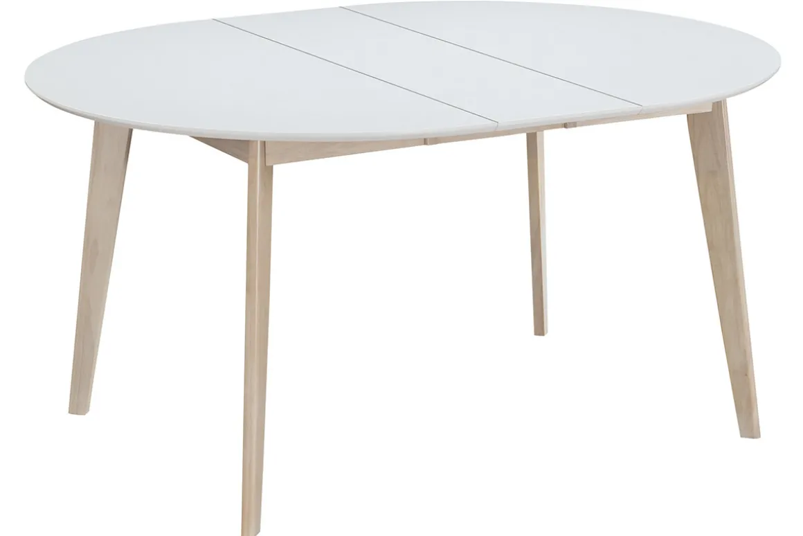 Online Miliboo Mesa de comedor diseño redonda extensible blanca y madera L120-150 LEENA