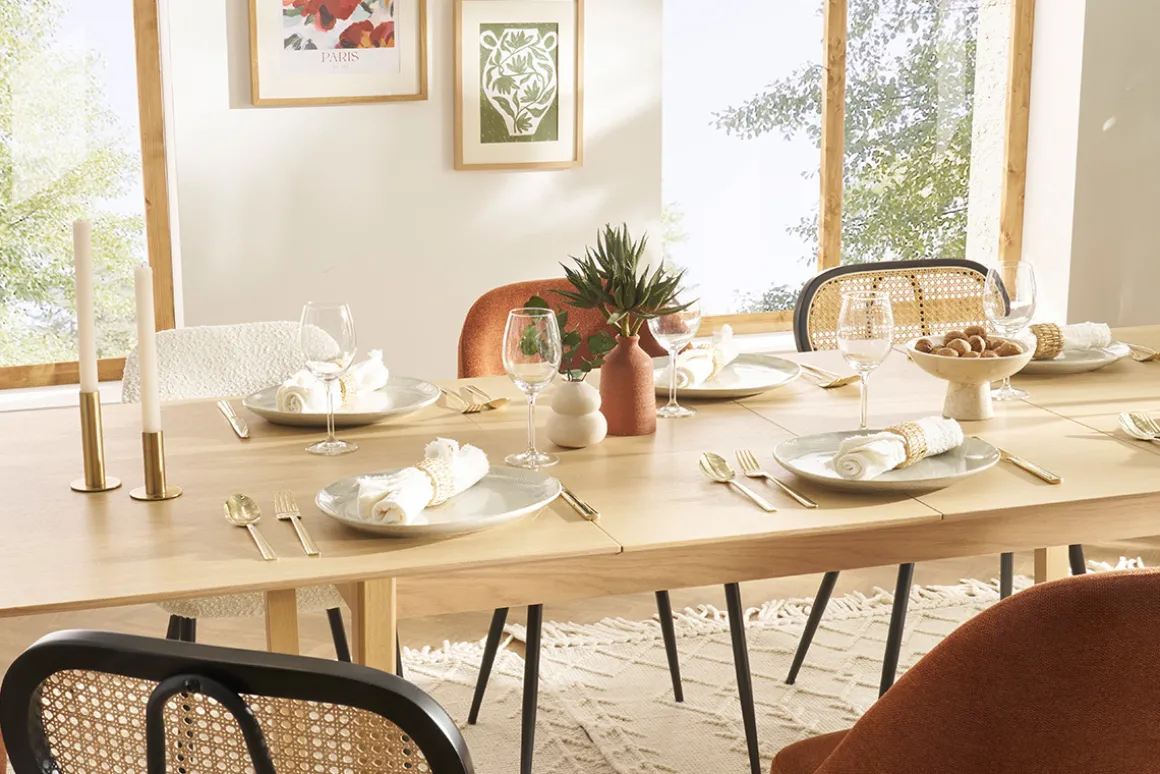 Sale Miliboo Mesa de comedor extensible chapado roble L160-240 cm LAHO