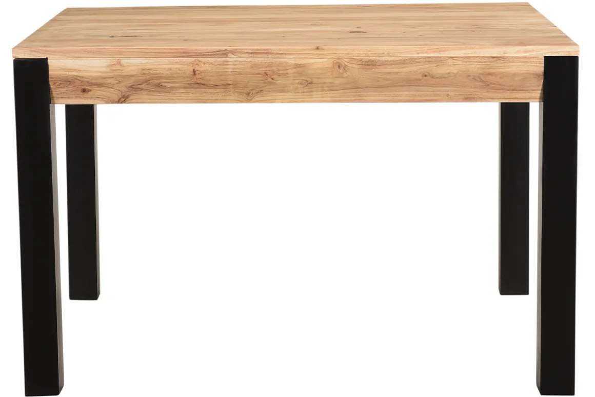 Discount Miliboo Mesa de comedor extensible en acacia maciza y metal negro L120-210 cm TRAP