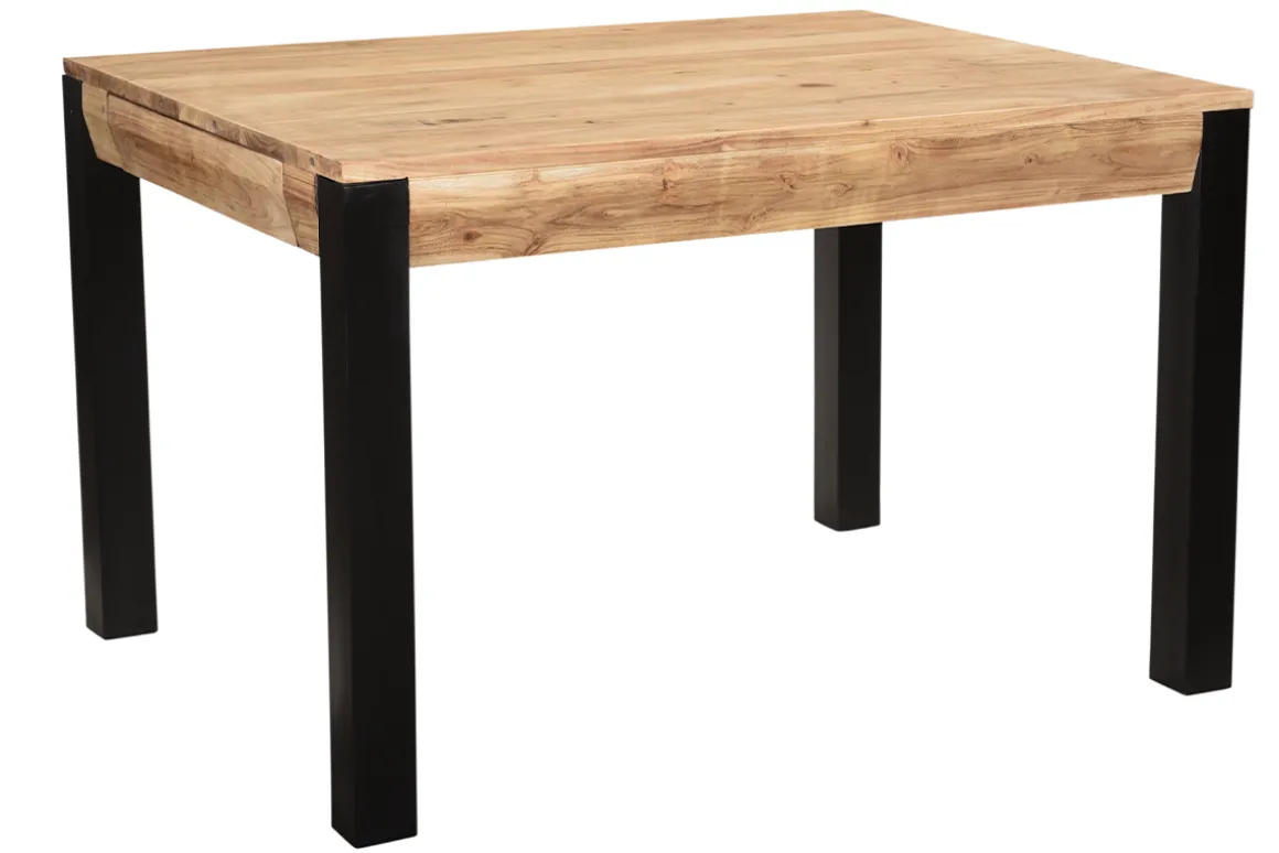 Discount Miliboo Mesa de comedor extensible en acacia maciza y metal negro L120-210 cm TRAP