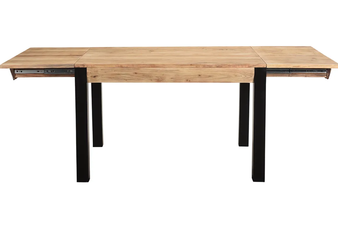 Discount Miliboo Mesa de comedor extensible en acacia maciza y metal negro L120-210 cm TRAP
