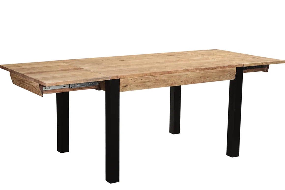 Discount Miliboo Mesa de comedor extensible en acacia maciza y metal negro L120-210 cm TRAP
