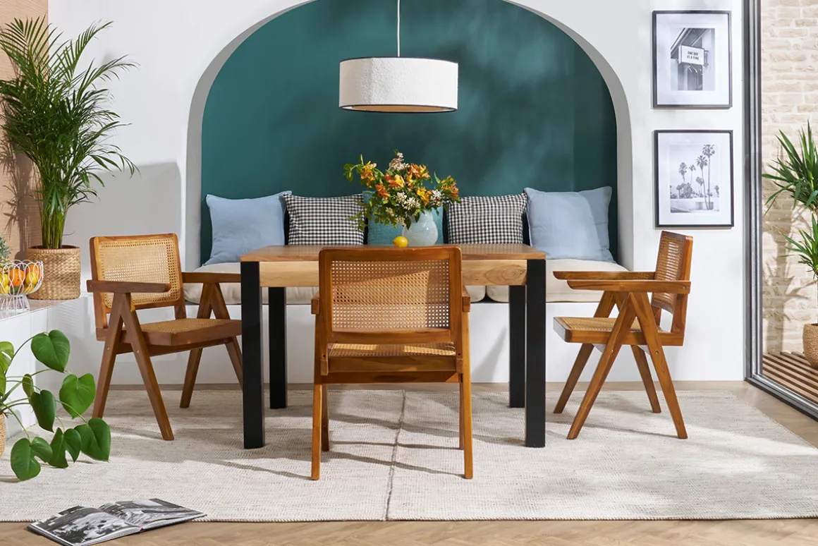Discount Miliboo Mesa de comedor extensible en acacia maciza y metal negro L120-210 cm TRAP
