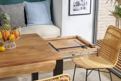 Discount Miliboo Mesa de comedor extensible en acacia maciza y metal negro L120-210 cm TRAP