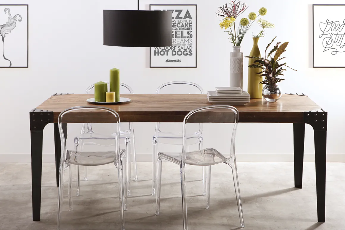 Shop Miliboo Mesa de comedor industrial acero y madera L200 MADISON