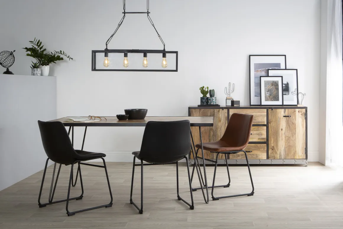 Best Miliboo Mesa de comedor industrial rectangular madera metal L160 ATELIER