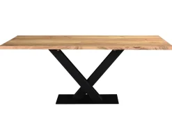 Discount Miliboo Mesa de comedor industrial rectangular de madera de acacia maciza y metal negro 200 cm VALLEY