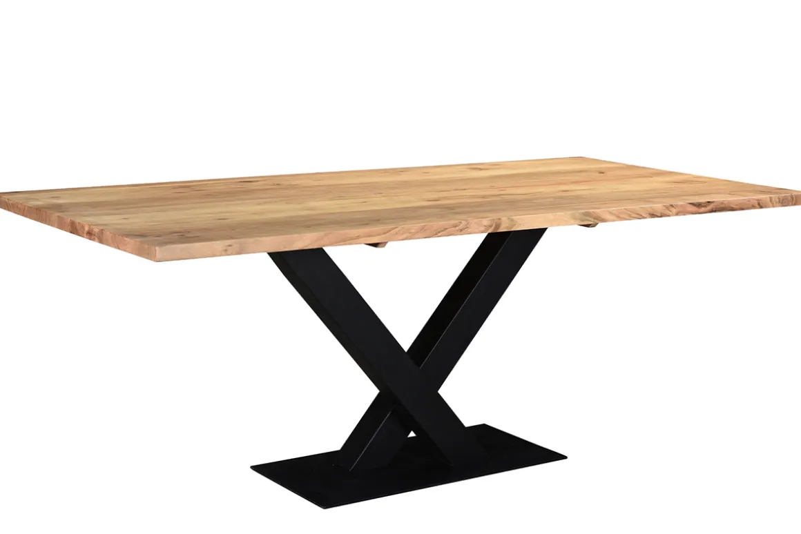 Discount Miliboo Mesa de comedor industrial rectangular de madera de acacia maciza y metal negro 200 cm VALLEY