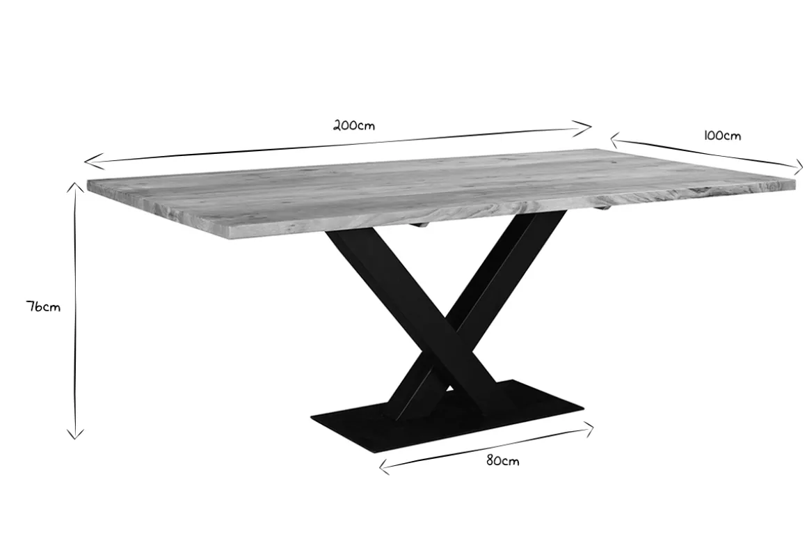 Discount Miliboo Mesa de comedor industrial rectangular de madera de acacia maciza y metal negro 200 cm VALLEY