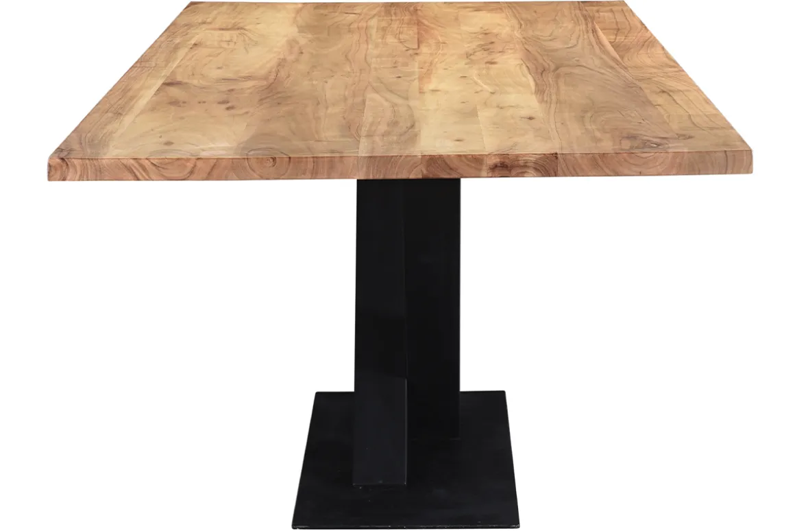 Discount Miliboo Mesa de comedor industrial rectangular de madera de acacia maciza y metal negro 200 cm VALLEY