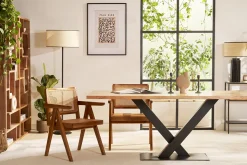 Discount Miliboo Mesa de comedor industrial rectangular de madera de acacia maciza y metal negro 200 cm VALLEY