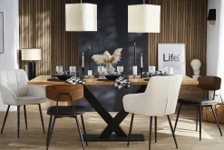 Discount Miliboo Mesa de comedor industrial rectangular de madera de acacia maciza y metal negro 200 cm VALLEY