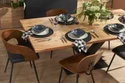 Discount Miliboo Mesa de comedor industrial rectangular de madera de acacia maciza y metal negro 200 cm VALLEY