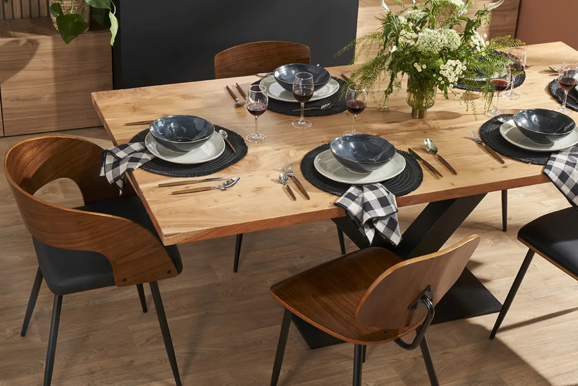 Discount Miliboo Mesa de comedor industrial rectangular de madera de acacia maciza y metal negro 200 cm VALLEY