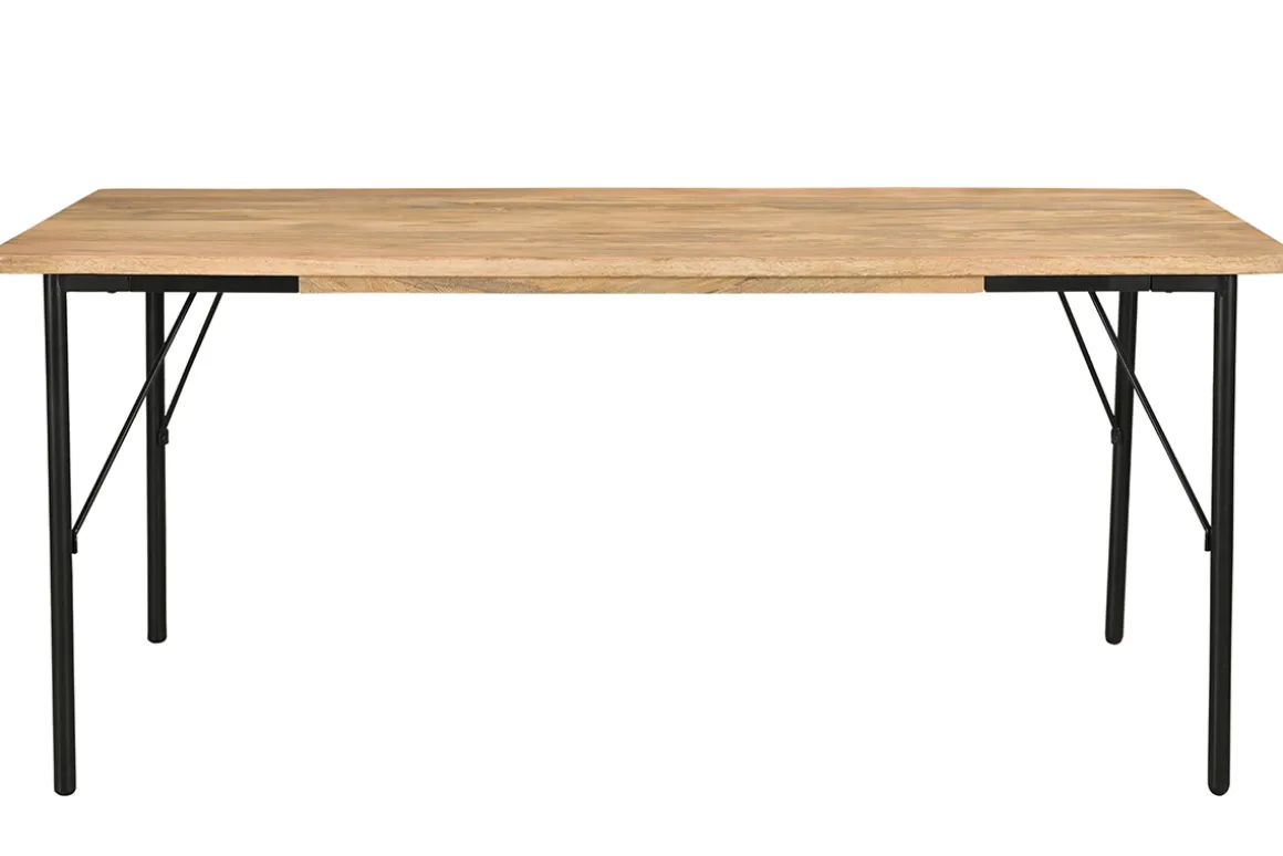 Discount Miliboo Mesa de comedor rectangular de madera maciza de mango y metal negro 180 cm JUDE