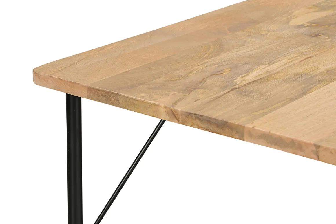 Discount Miliboo Mesa de comedor rectangular de madera maciza de mango y metal negro 180 cm JUDE