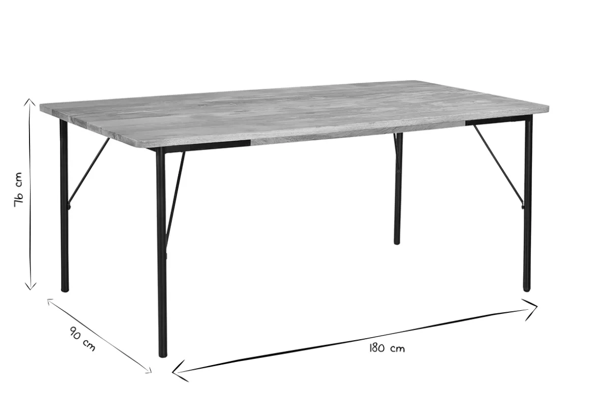 Discount Miliboo Mesa de comedor rectangular de madera maciza de mango y metal negro 180 cm JUDE