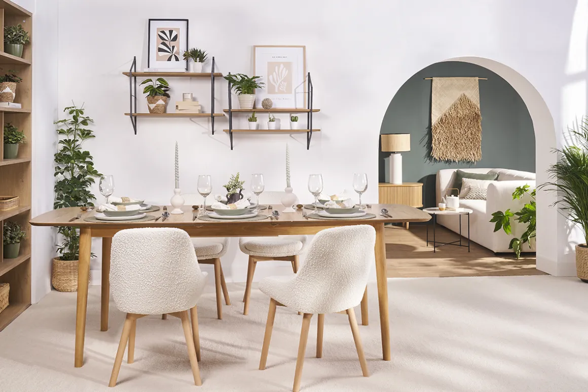 Clearance Miliboo Mesa de comedor rectangular extensible de madera de roble claro 180-220 cm EGO