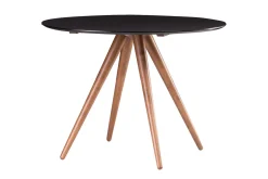 Flash Sale Miliboo Mesa de comedor redonda diseño nogal y negro D106 WALFORD