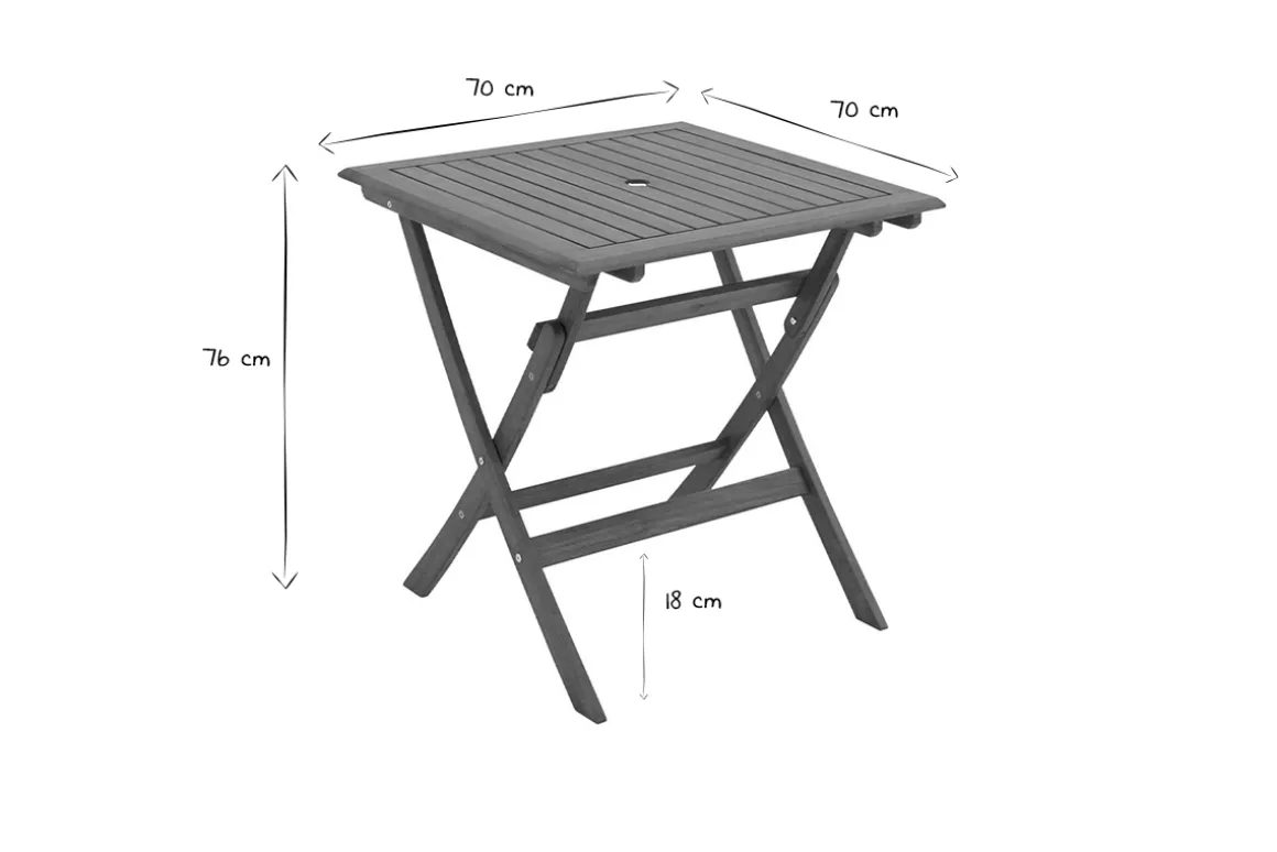 Online Miliboo Mesa de jardín cuadrada plegable de madera maciza 70 cm FUEGO