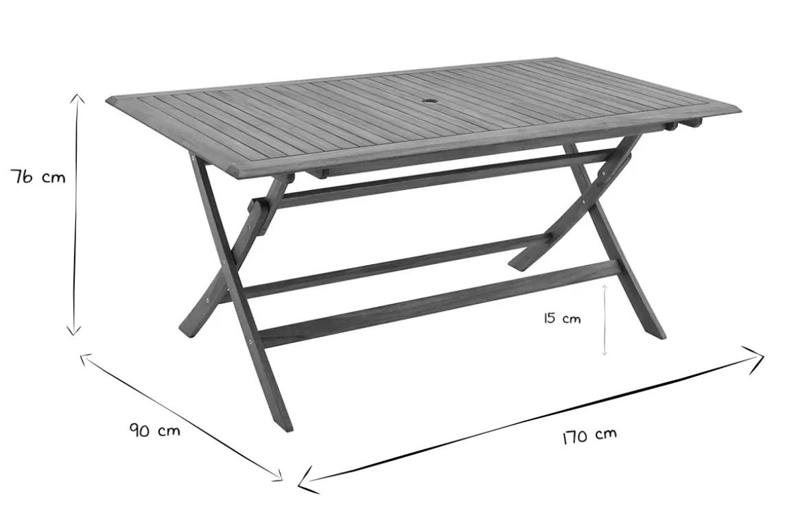Cheap Miliboo Mesa de jardín plegable rectangular de madera maciza 170 cm SANTIAGO