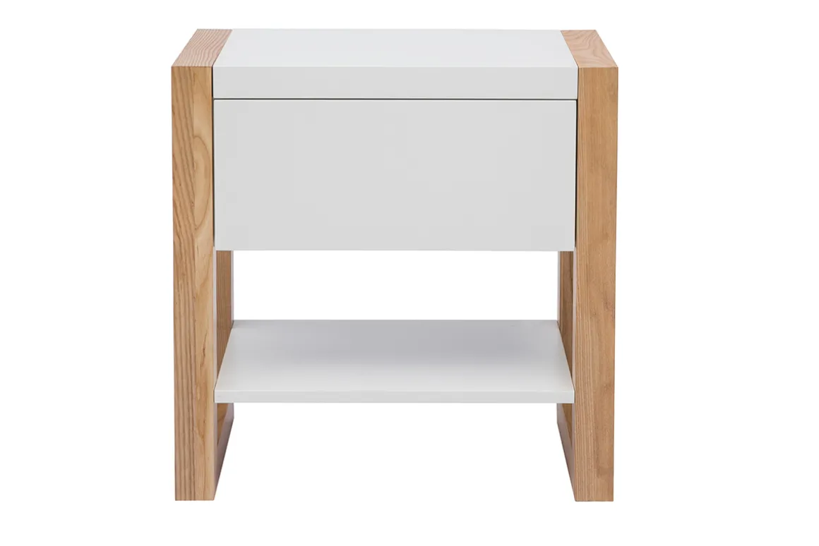 Clearance Miliboo Mesa de noche blanco y roble ARMEL
