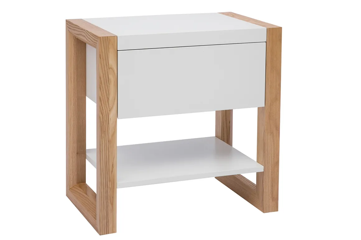 Clearance Miliboo Mesa de noche blanco y roble ARMEL