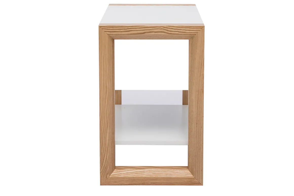 Clearance Miliboo Mesa de noche blanco y roble ARMEL