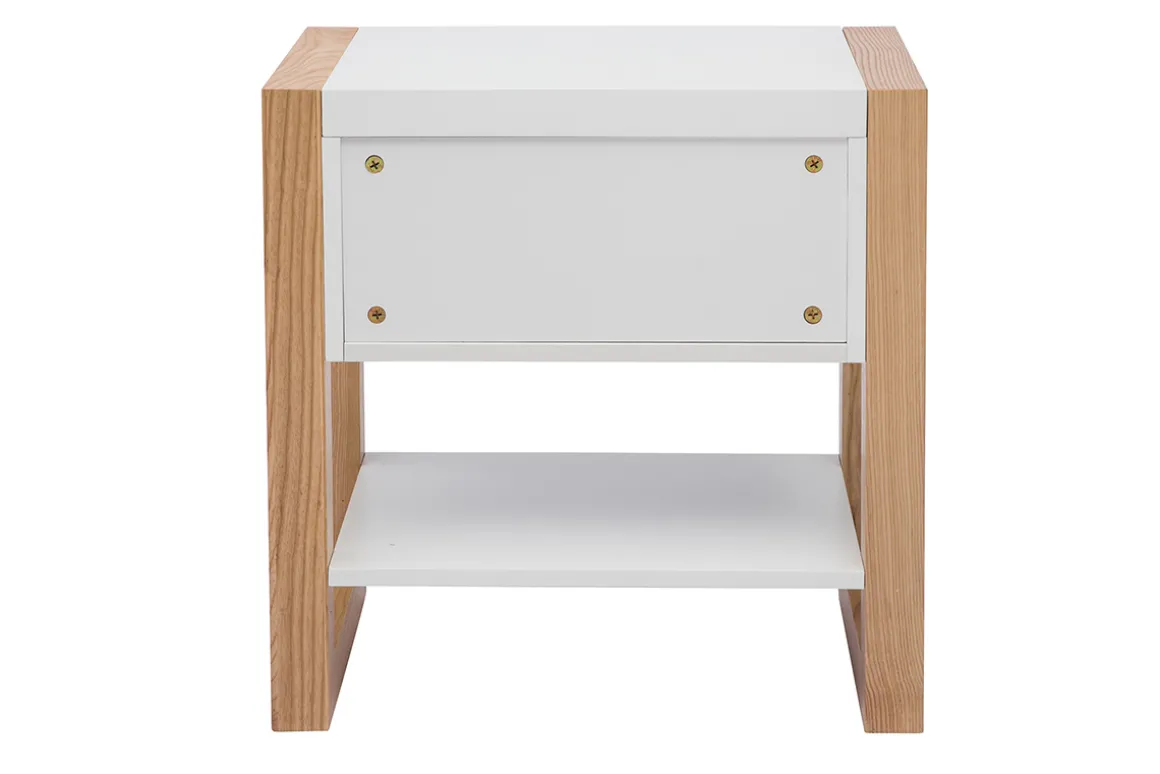 Clearance Miliboo Mesa de noche blanco y roble ARMEL
