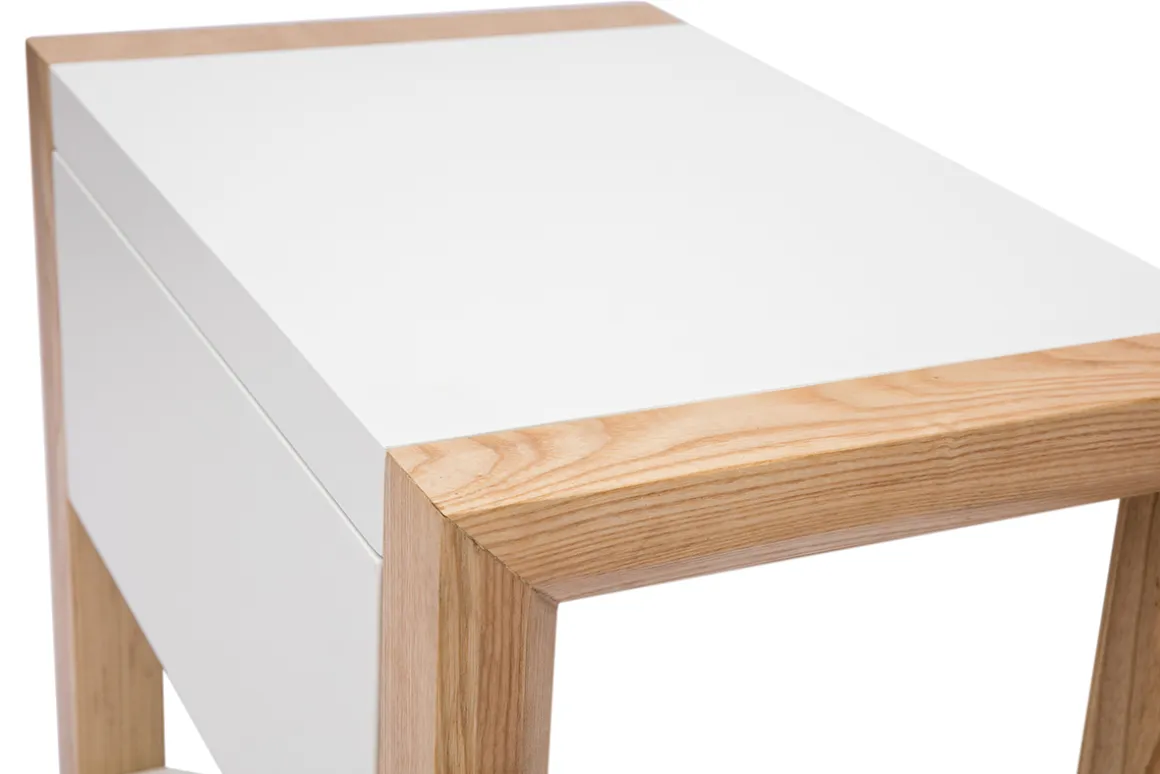Clearance Miliboo Mesa de noche blanco y roble ARMEL