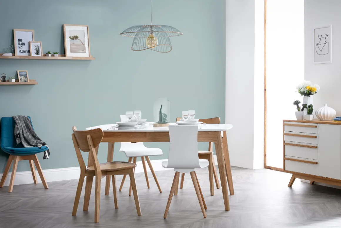 Discount Miliboo Mesa extensible nórdica blanca y madera MEENA