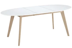 New Miliboo Mesa extensible oval blanca y madera clara L150-200 LEENA